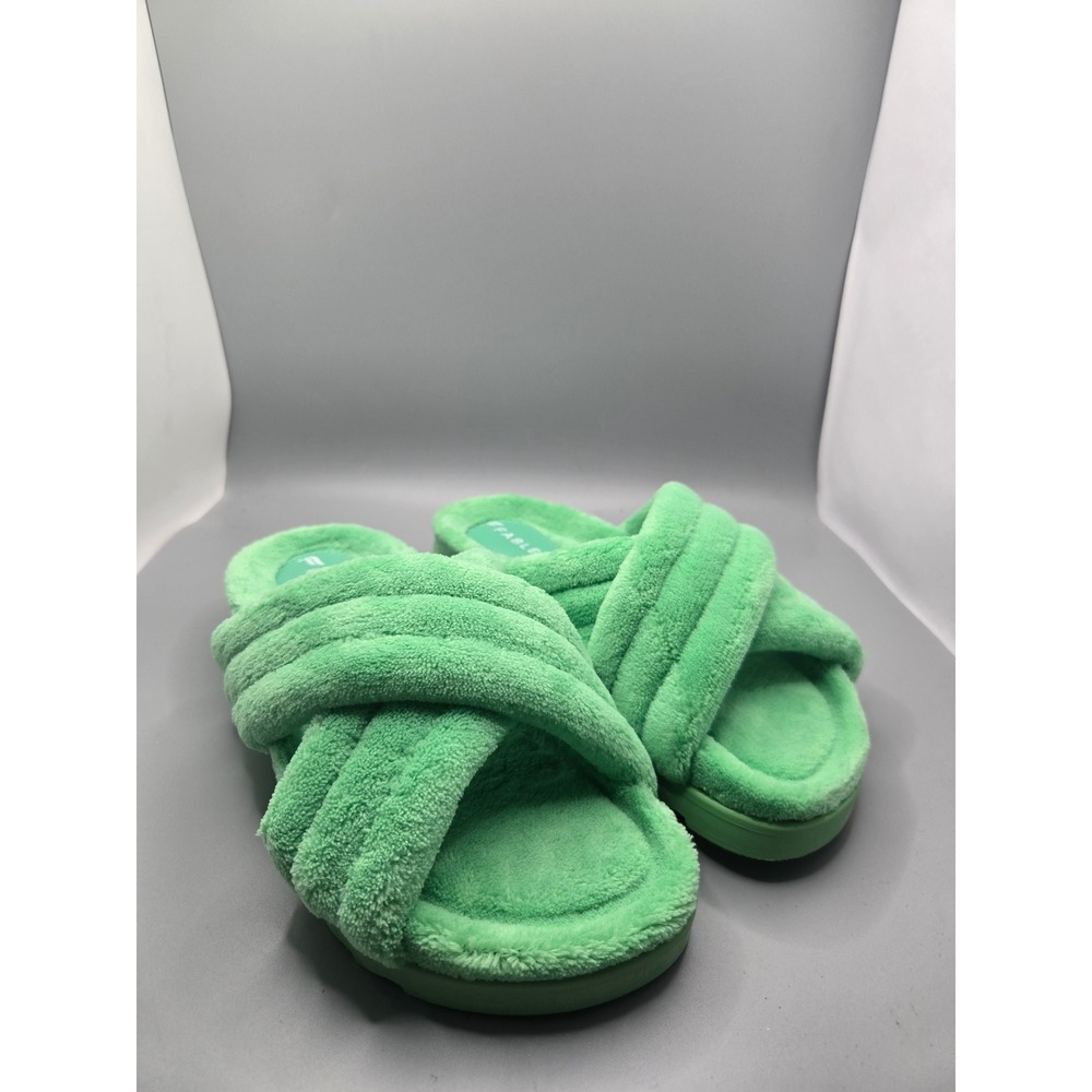 Flabetics Women's Faux Fur Criss Cross‎ Slide Slippers Green Size 6